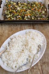 healthy basmati rice and roasted vegetables