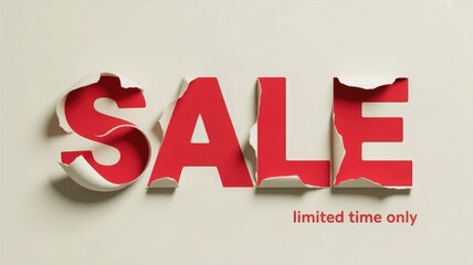 Red sale sign with torn paper edges limited time only offer