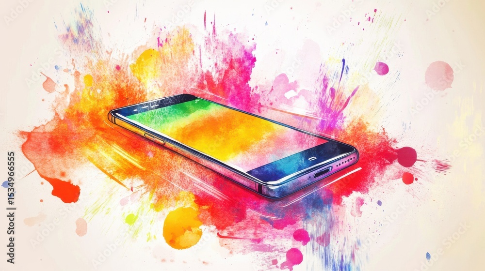 Poster Smartphone with colorful screen on abstract background
