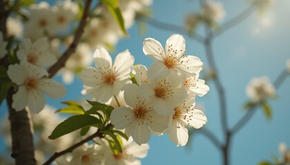 Obraz premium Cherry blossoms blooming in sunny outdoor setting