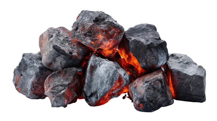 Smoldering burning coals cut out on transparent background

