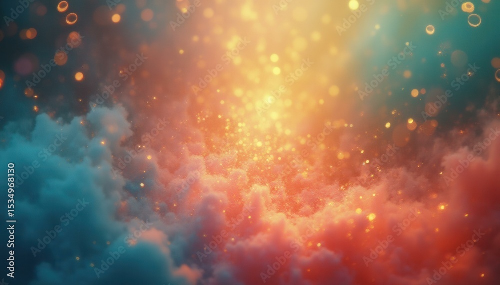 Poster abstract glowing particles and clouds in fantasy environment
