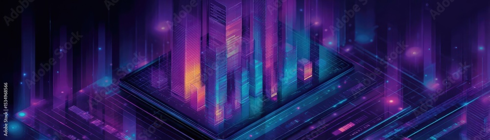 Poster Net worth calculation using credit score tracker concept. Abstract digital art with vibrant colors and geometric patterns.