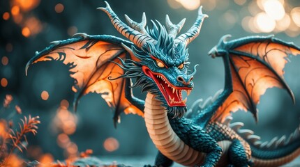 Dragon Standing Alert with Open Mouth Fantasy Creature