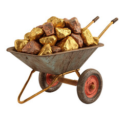 Gold Nuggets Wheelbarrow with Wealth, Riches, and Mining.