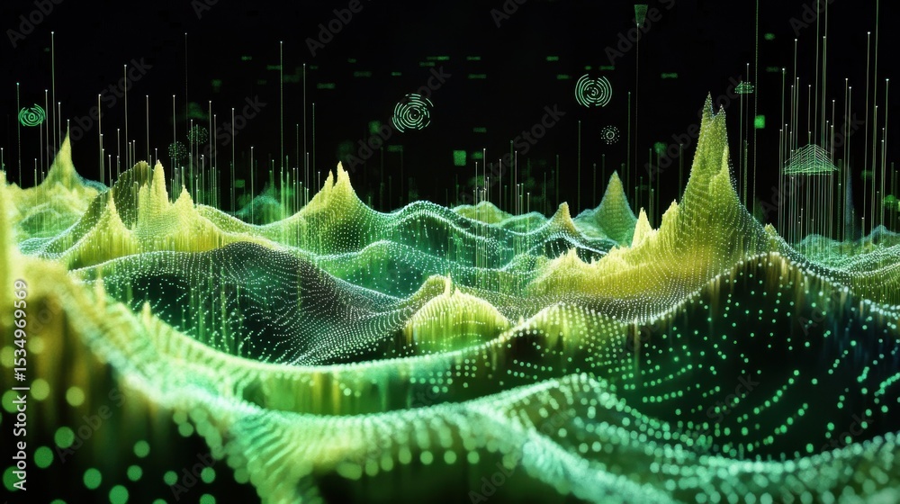 Aufkleber abstract landscape of glowing data points in digital space