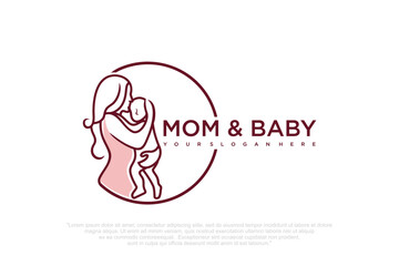 Mother and baby logo. Mom holding her child in her arms , vector illustration