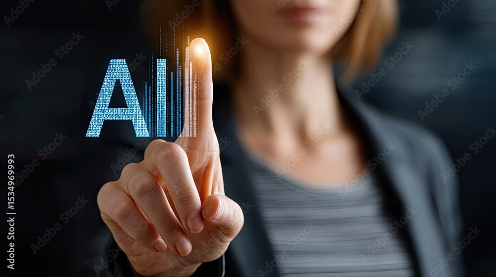 Aufkleber Consumer optimism and investment support level concept. A person interacting with AI technology for innovation and progress.