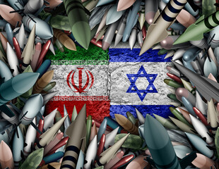 Obraz premium Israel Iran Middle East Crisis Iranian Israeli War Military Crisis and armed confrontation or proxy war conflict with two opposing governments in a dispute.