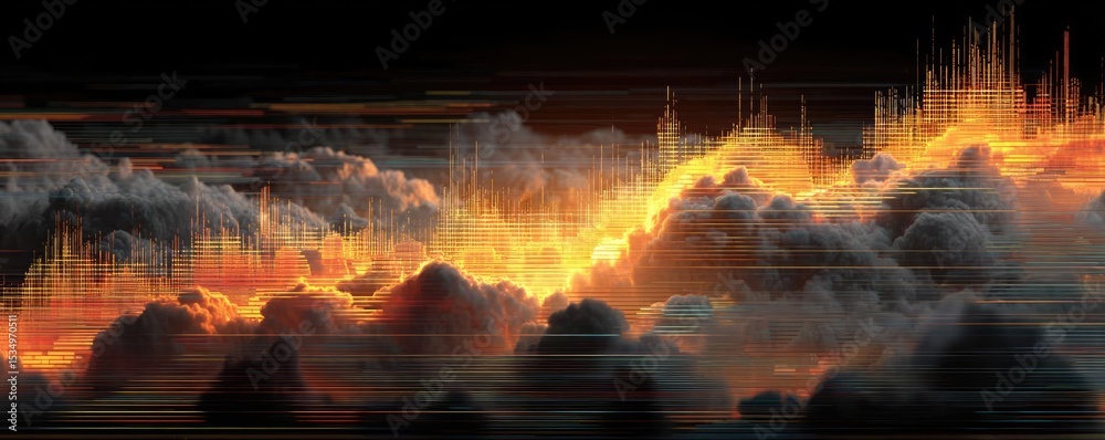 Poster Market risk perception affects confidence in returns concept. A stunning view of fiery clouds illuminated by twilight hues.