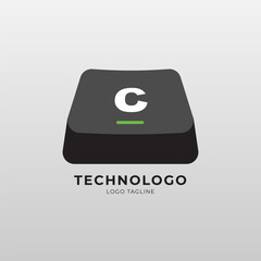 A modern logo design featuring a stylized keyboard key shape, perfect for technology brands, software companies, coding platforms, e-learning, or digital product startups.