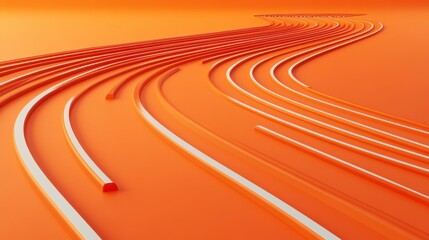 Abstract orange and white curved lines forming a dynamic pathway on an orange background.
