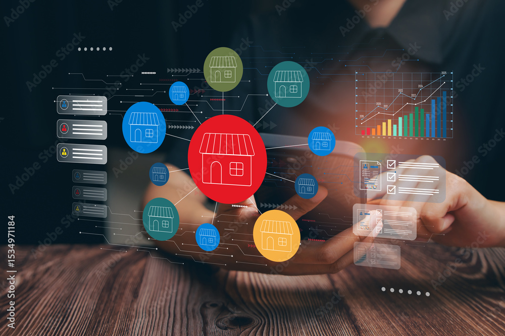 Poster small business concept. digital connection and analysis of small business growth with technology and