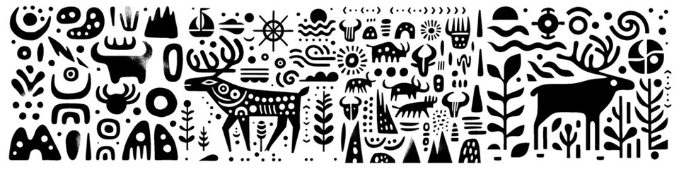 Hand‑Drawn Deer Illustration – Tribal Forest Folk Art Pattern Vector for Nature & Wildlife Themes