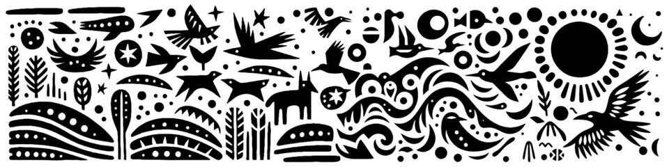 Hand‑Drawn Birds Illustration – Tribal Sky Folk Art Pattern Vector for Nature & Freedom Themes