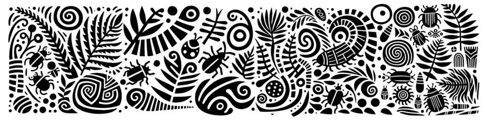 Hand‑Drawn Insects Illustration – Tribal Garden Folk Art Pattern Vector for Nature & Entomology Themes