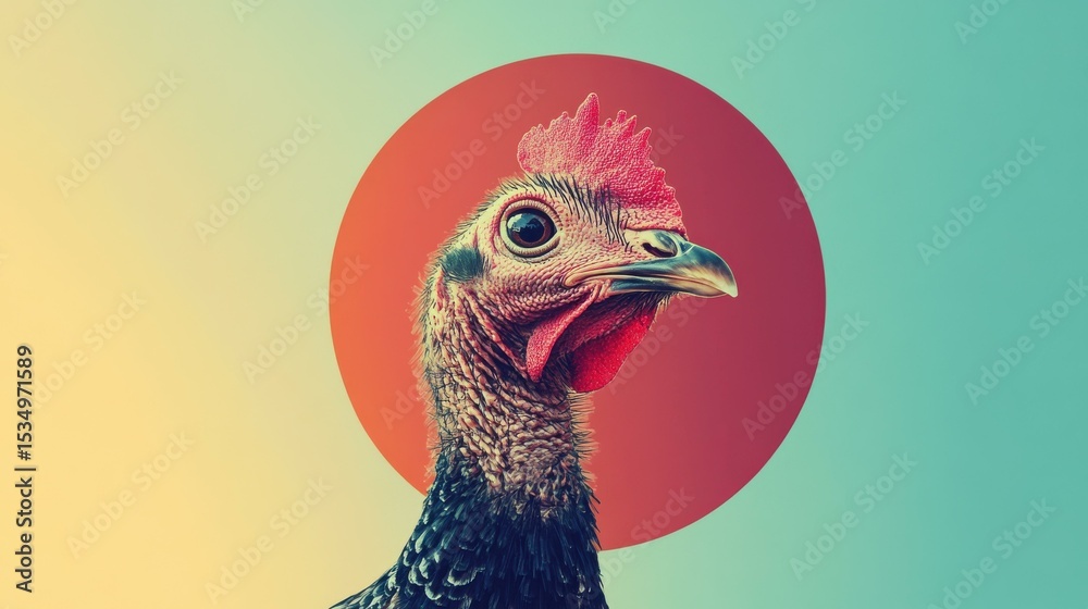 Poster Chicken looking at viewer in serene studio setting during daytime