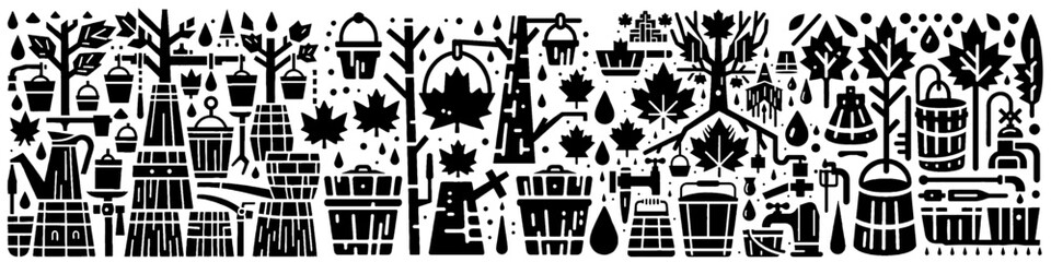 Obraz premium Hand‑Drawn Maple Leaf and Water Illustration – Tribal Autumn Folk Art Pattern Vector for Nature & Seasonal Themes
