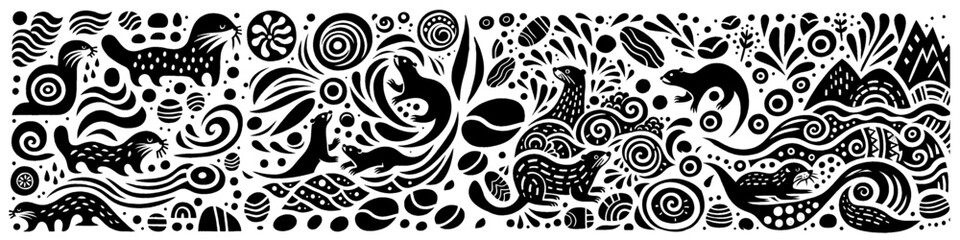 Hand‑Drawn Otter Illustration – Tribal River Folk Art Pattern Vector for Wildlife & Nature Themes