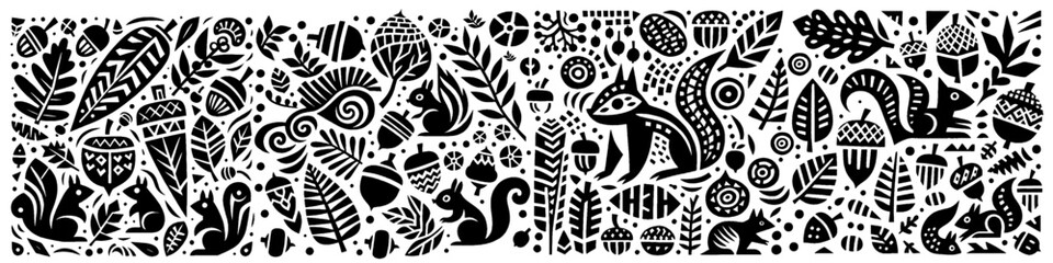 Hand‑Drawn Squirrel Illustration – Tribal Forest Folk Art Pattern Vector for Wildlife & Nature Themes