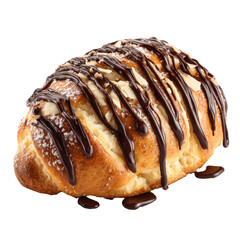 Delicious chocolate drizzled pastry with a golden, flaky crust. transparent background