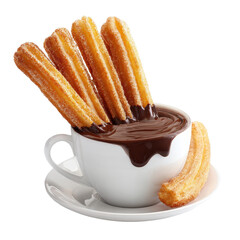 Delicious churros dipped in rich chocolate sauce. transparent background