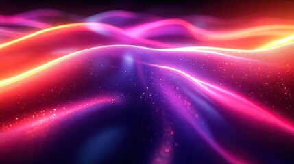 Fototapeta premium Glowing neon light lines on dark abstract background, futuristic digital art, tech motion design 