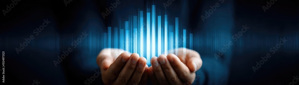 Poster consumer optimism and investment support level concept. hands holding a digital representation of gr