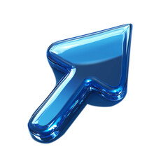 Glossy blue cursor arrow icon isolated on transparent background