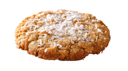 Delicious coconut cookie with a golden brown crust and sweet topping. transparent background