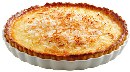 Delicious coconut cream pie with toasted coconut topping. transparent background