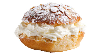 Delicious cream-filled pastry topped with powdered sugar. transparent background