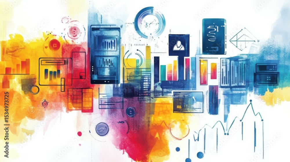 Poster Abstract data visualization on computer screen in digital space