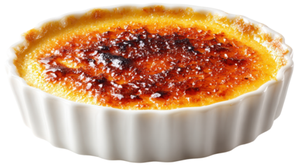 Delicious creamy creme brulee with a caramelized sugar topping. transparent background