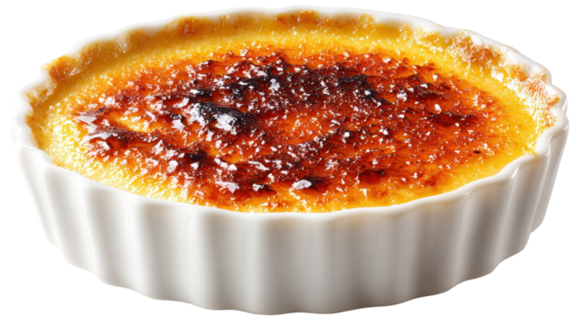 Delicious creamy creme brulee with a caramelized sugar topping. transparent background