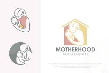 Baby and mom home logo design. baby massage spa treatment. vector illustration