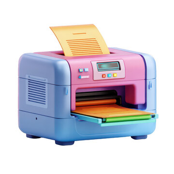 colorful cartoon printer on transparent background