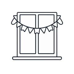 Minimalist window icon adorned with festive flag streamers, celebration