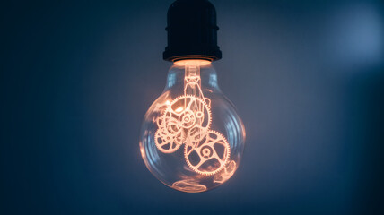 Illuminating innovation mechanical gears inside a light bulb studio setting photography conceptual environment