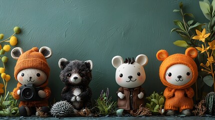 a group of stuffed animals sitting next to each ot