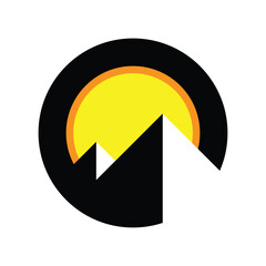 silhouette of mountains and sun logo vector
