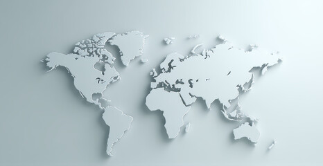 3D world map in white on light background, ideal for business strategy concepts