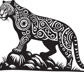 Black and White Jaguar Vector Illustration – Minimalist Wild Cat Silhouette Art	