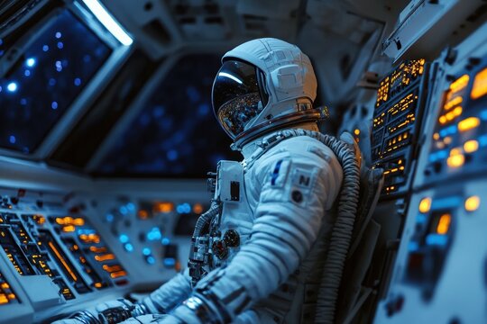 Astronaut in Spacecraft Cockpit: A Futuristic Space Exploration Journey