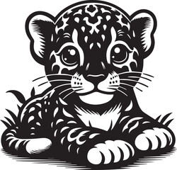 Black and White Jaguar Vector Illustration – Minimalist Wild Cat Silhouette Art	