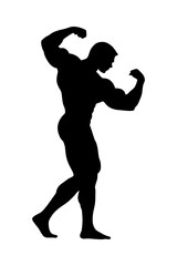 Silhouette of a muscular bodybuilder flexing