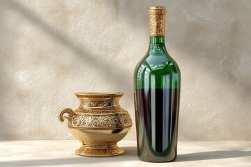 Antique green wine glass mockup