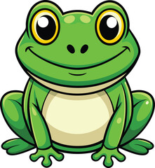 Cute green cartoon frog sitting illustration