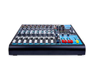 Modern audio mixer of professional. Audio sound mixer with clipping path isolated on white background.