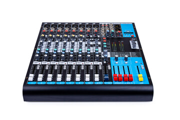 Modern audio mixer of professional. Audio sound mixer with clipping path isolated on white background.